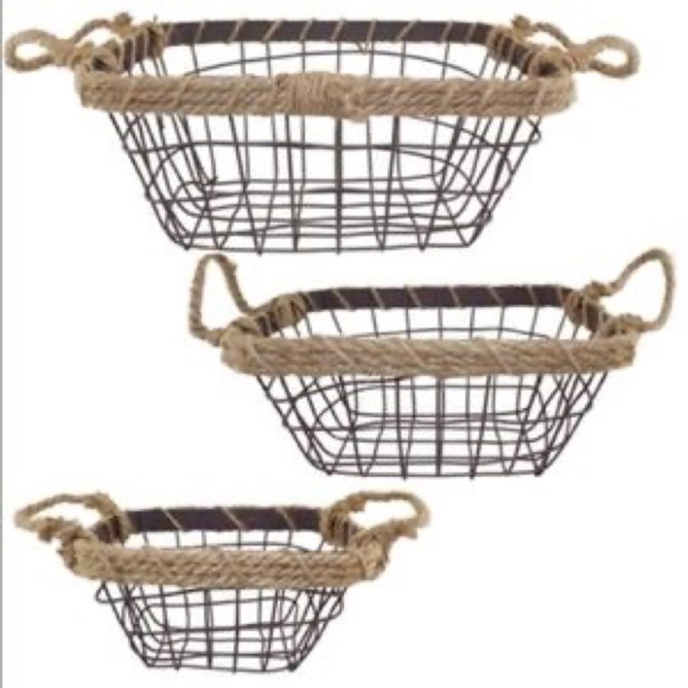 🆕🏬AUCTION PRICE👩🏻‍⚖️ Handmade Wire Basket with Jute Rope 3/Set